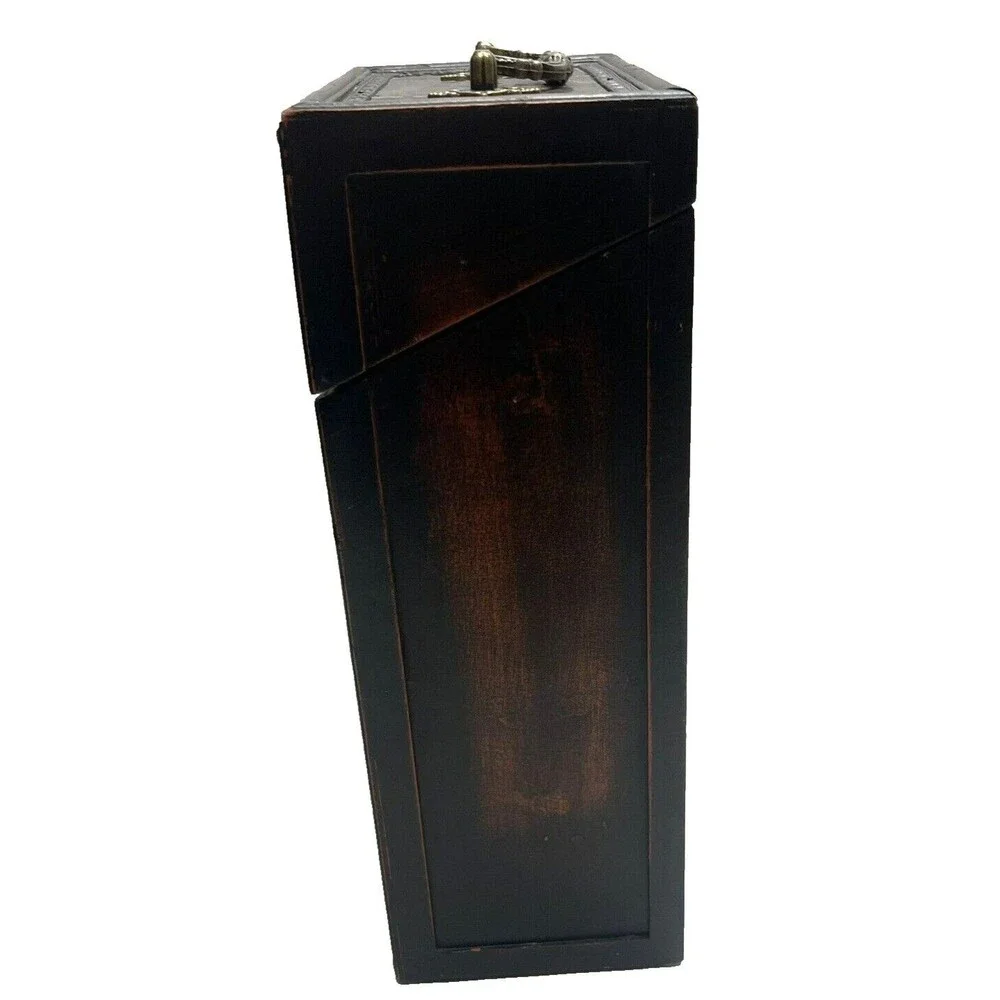 Wood Wine 2 Bottle Holder Hinged Storage Metal Grape Accents Handle Clasp